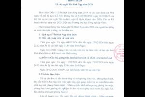 Thông báo lịch nghỉ tết Bính Ngọ năm 2026