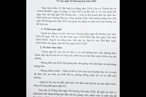 Thông báo về việc nghỉ tết Dương lịch năm 2026